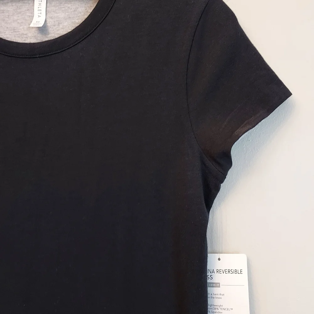 Athleta Destina Reversible Dress Black Gray Small Tall ST Knit Short Sleeve NWT